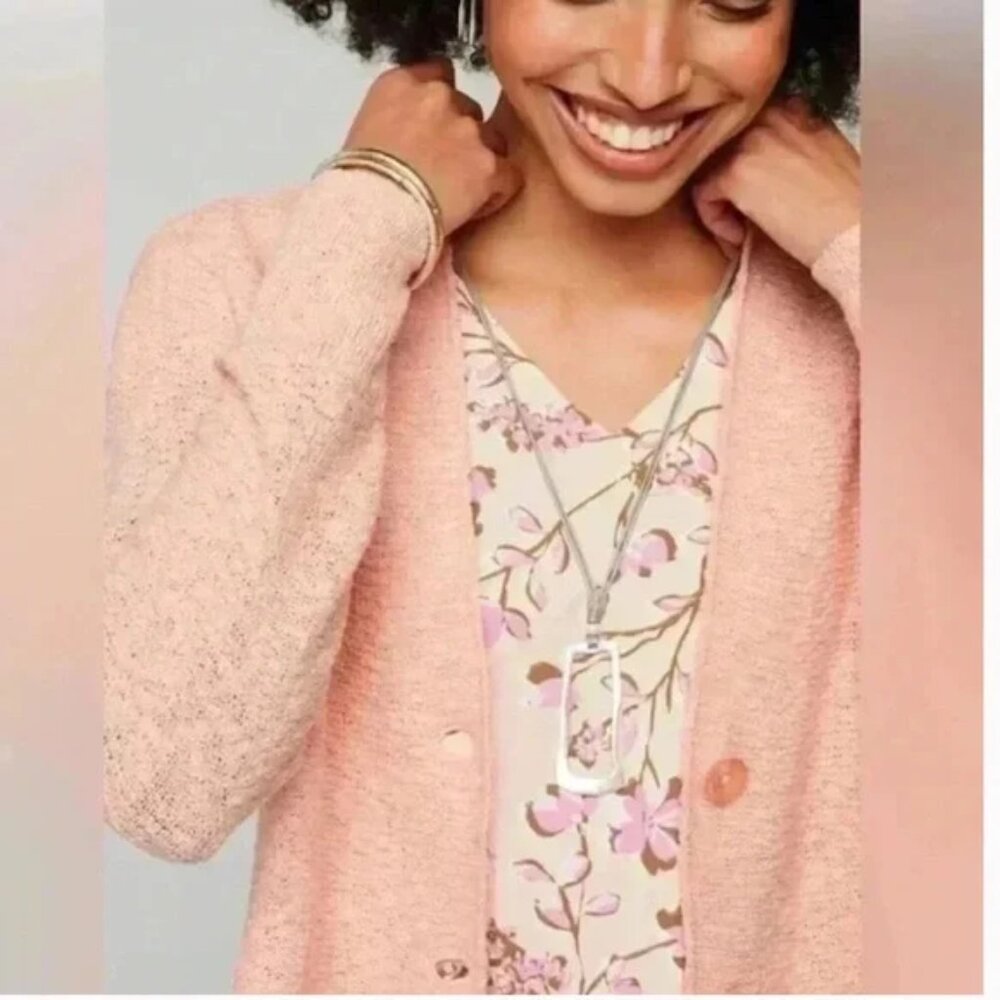 J. Jill Pink Macaro Textured Button Down Cardigan L